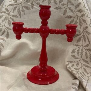 Vintage Swedish Red Triple Bobbin Style Candle Holder